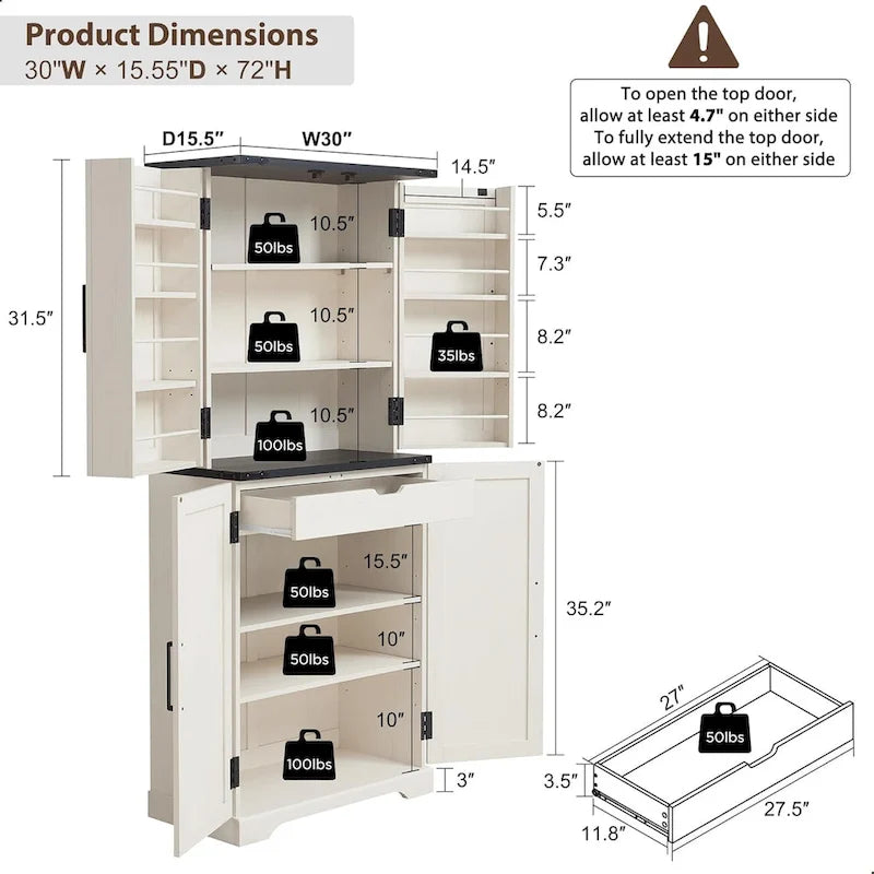 Dispensa da Cucina 72" a Colonna, Armadio Contenitore con Ante a Fienile - N/D