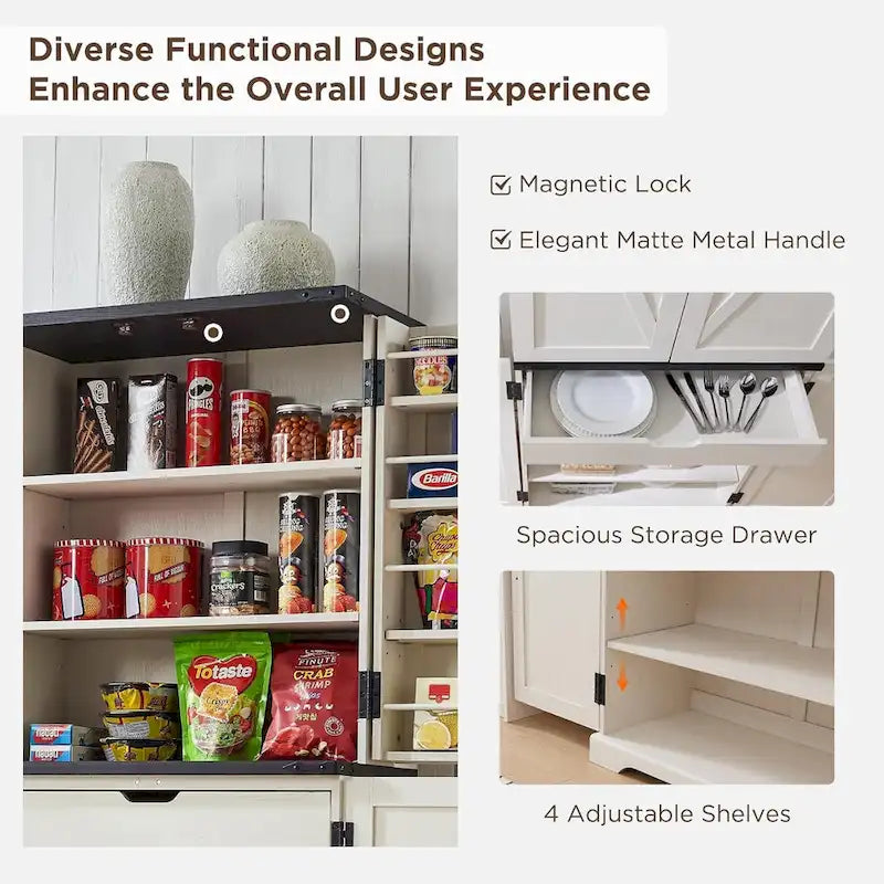 Dispensa da Cucina 72" a Colonna, Armadio Contenitore con Ante a Fienile - N/D