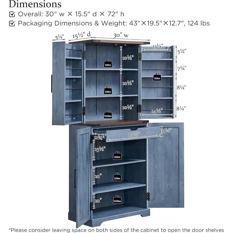 Dispensa da Cucina 72" a Colonna, Armadio Contenitore con Ante a Fienile - N/D