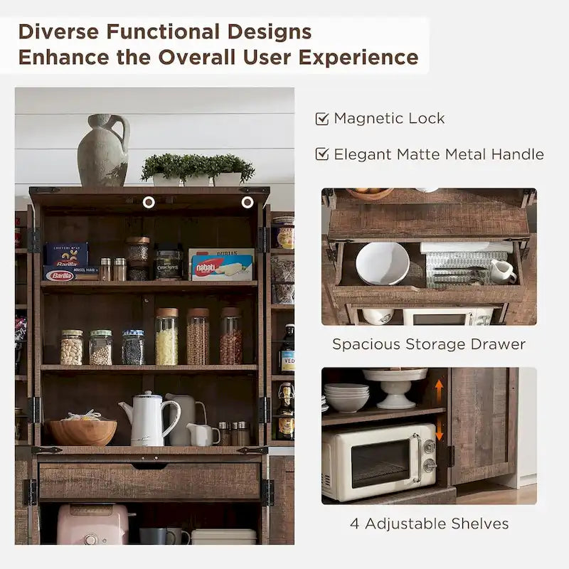 Dispensa da Cucina 72" a Colonna, Armadio Contenitore con Ante a Fienile - N/D