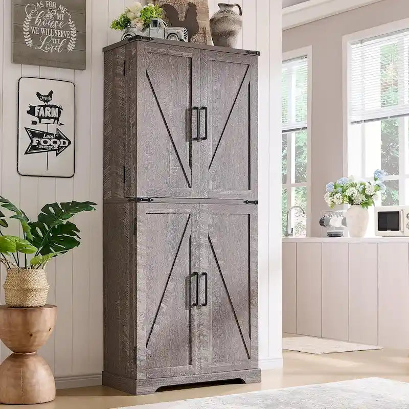 Dispensa da Cucina 72" a Colonna, Armadio Contenitore con Ante a Fienile - N/D