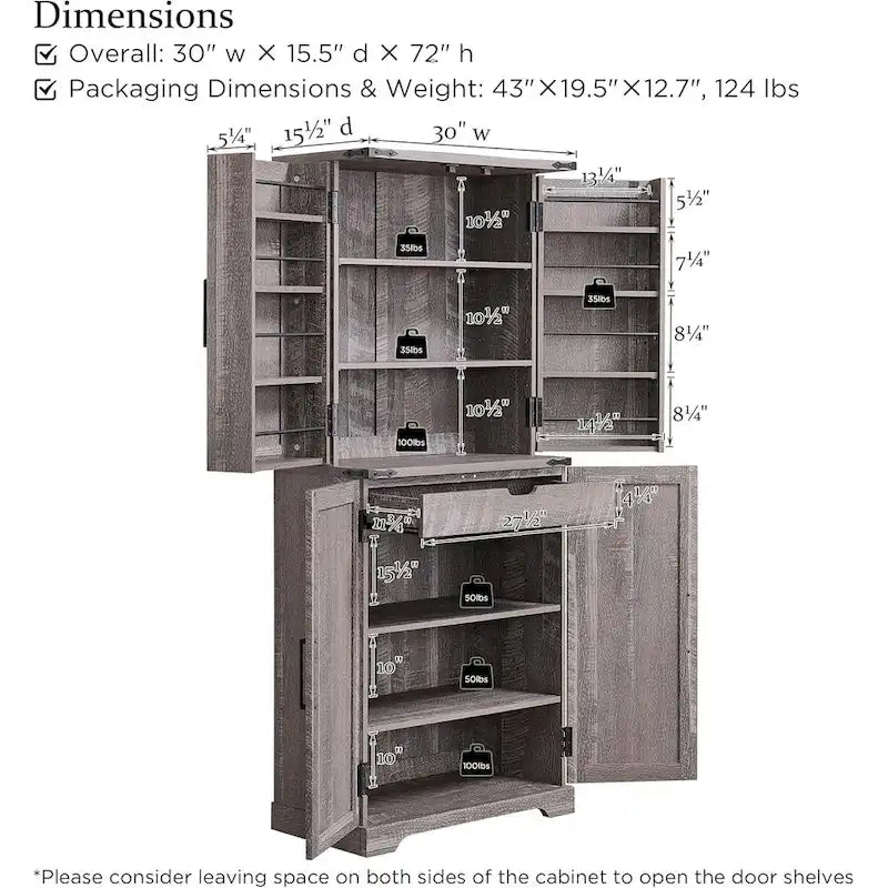 Dispensa da Cucina 72" a Colonna, Armadio Contenitore con Ante a Fienile - N/D