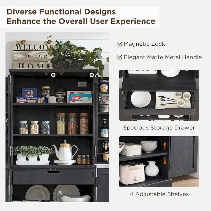 Dispensa da Cucina 72" a Colonna, Armadio Contenitore con Ante a Fienile - N/D