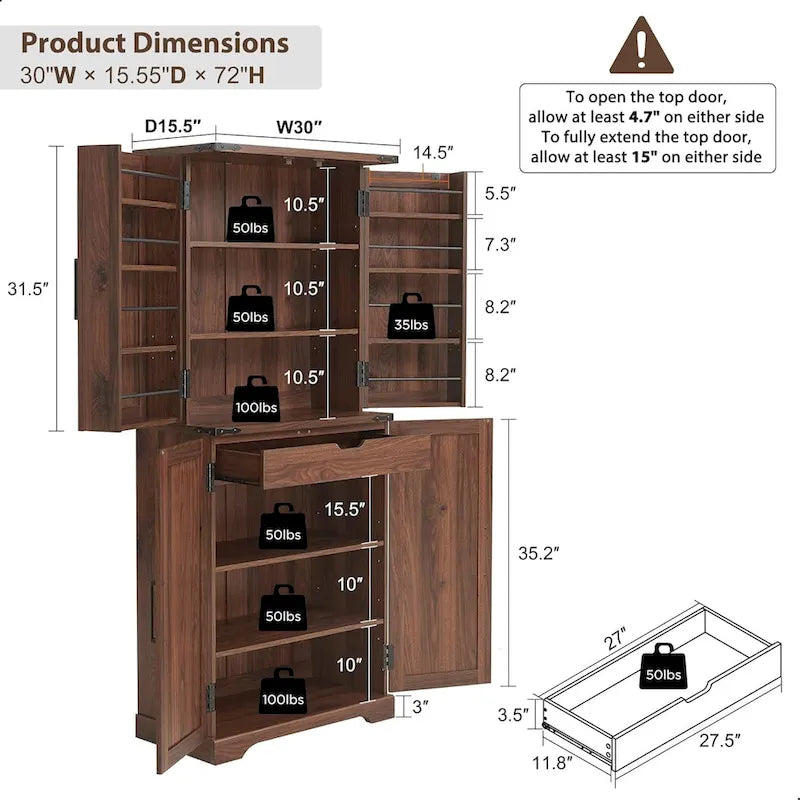Dispensa da Cucina 72" a Colonna, Armadio Contenitore con Ante a Fienile - N/D