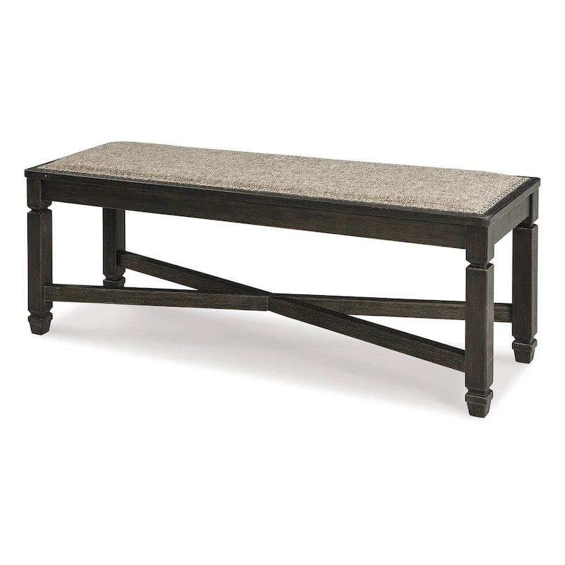 Panca da pranzo con traverse a X e borchie decorative, legno nero, 127 cm