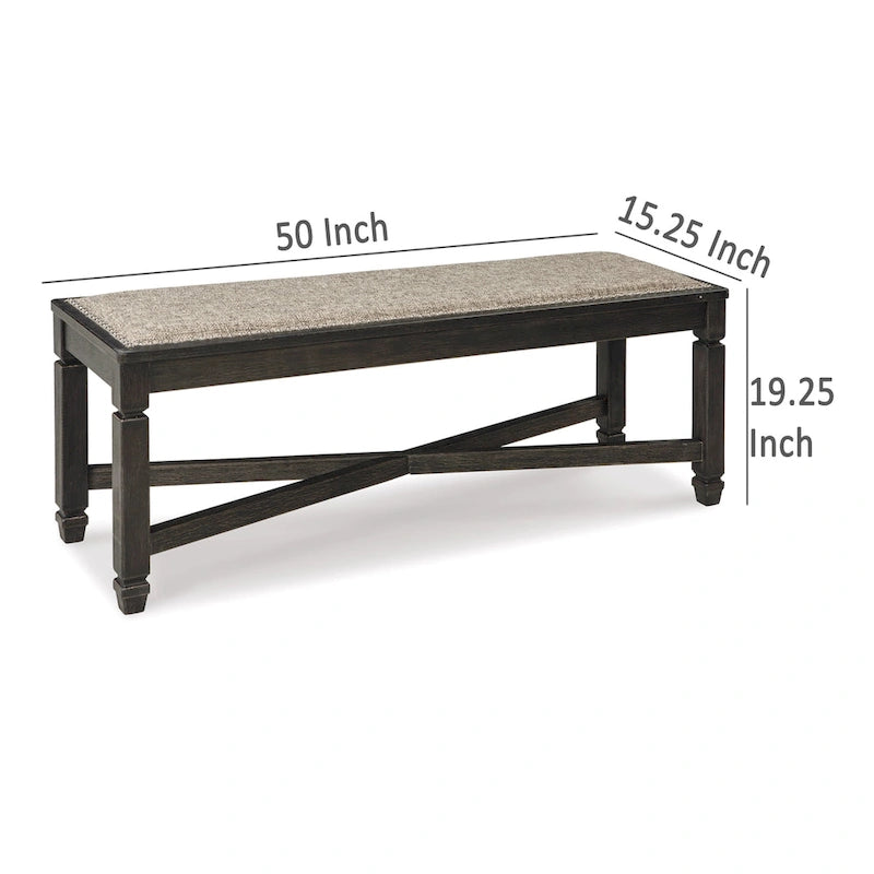 Panca da pranzo con traverse a X e borchie decorative, legno nero, 127 cm