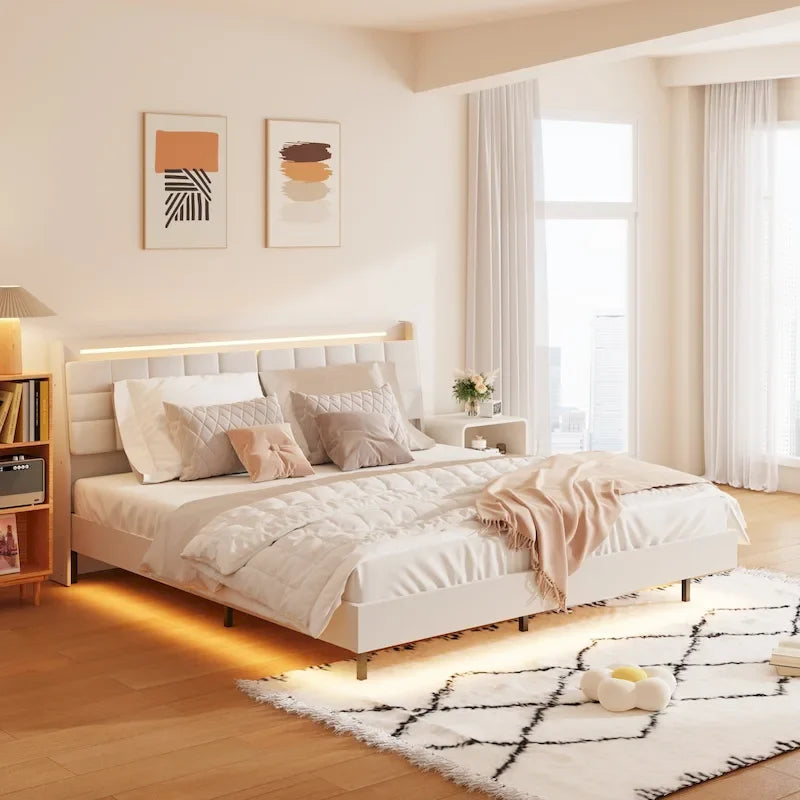 Letto a piattaforma imbottito King Size "fluttuante" con spazio nascosto