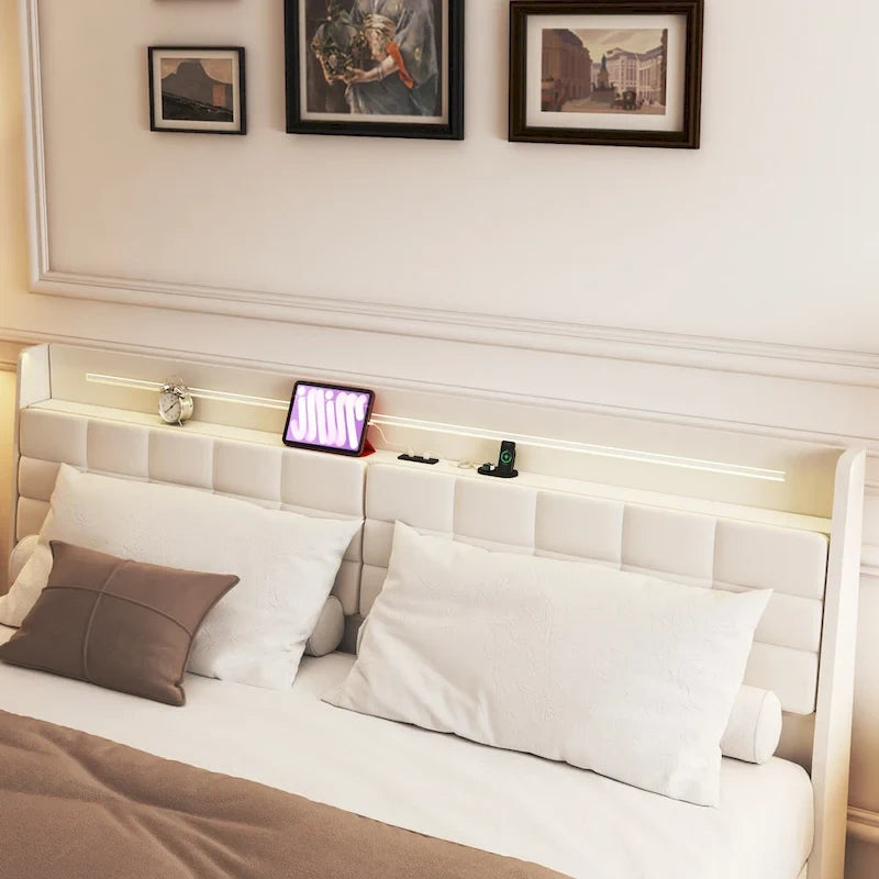 Letto a piattaforma imbottito King Size "fluttuante" con spazio nascosto