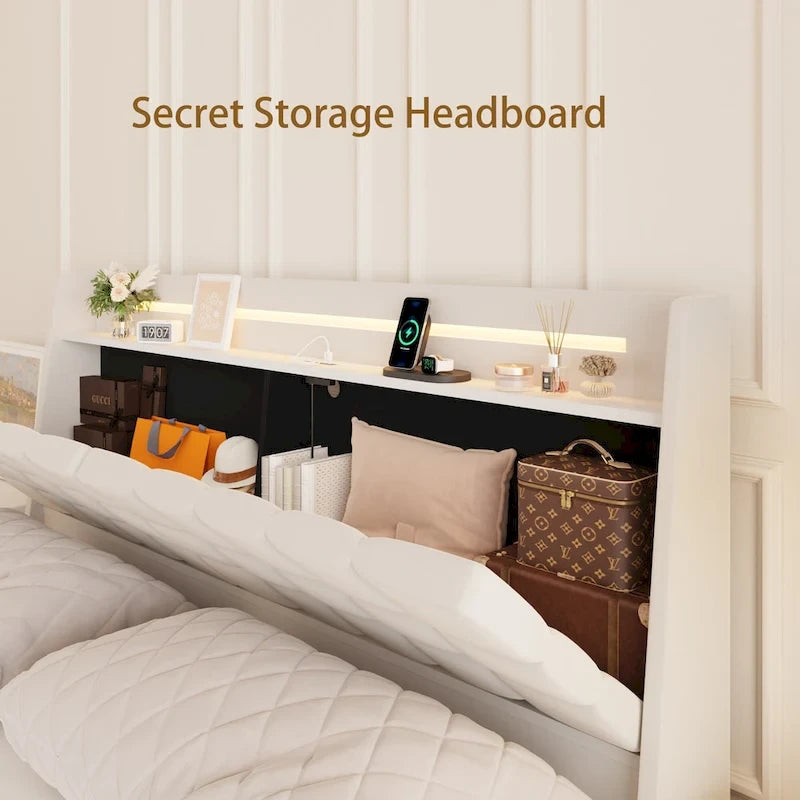 Letto a piattaforma imbottito King Size "fluttuante" con spazio nascosto