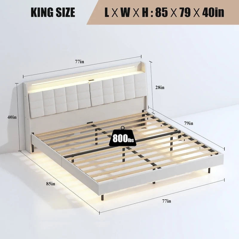 Letto a piattaforma imbottito King Size "fluttuante" con spazio nascosto
