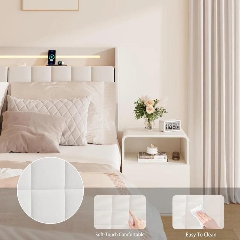 Letto a piattaforma imbottito King Size "fluttuante" con spazio nascosto