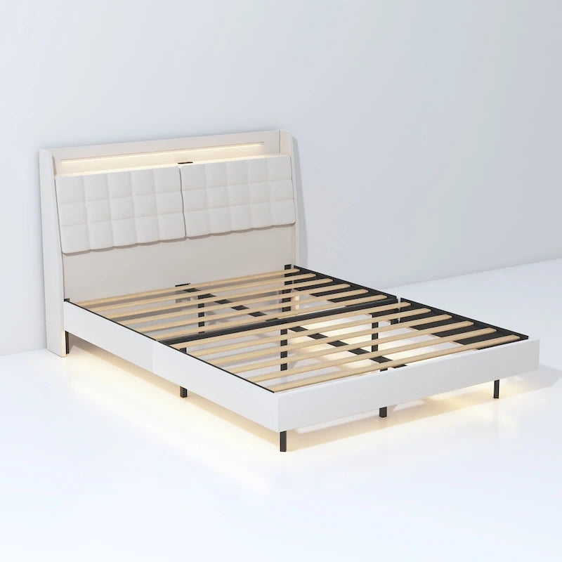 Letto a piattaforma imbottito King Size "fluttuante" con spazio nascosto