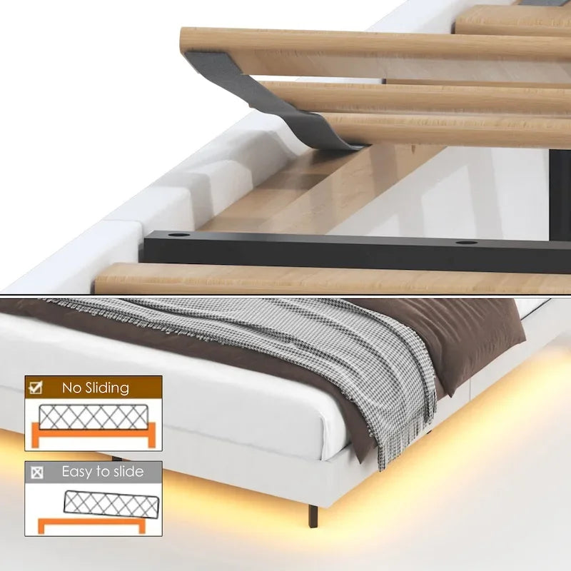 Letto a piattaforma imbottito King Size "fluttuante" con spazio nascosto