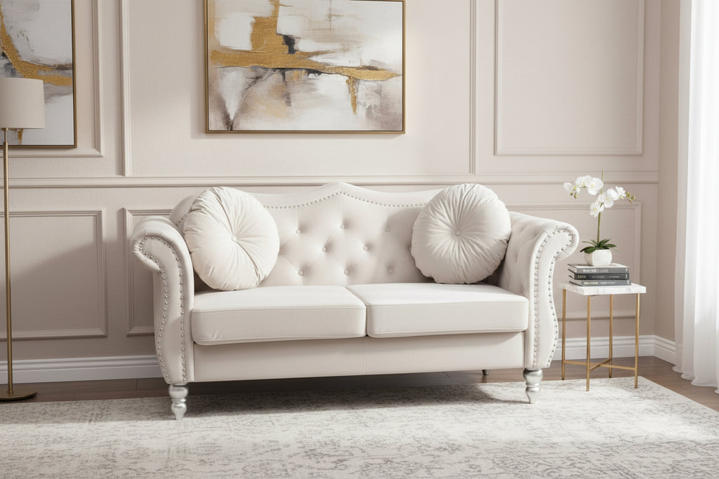 Divanetto Chesterfield Hollywood in velluto da 172 cm con 2 cuscini decorativi - 172L x 89W x 86H cm