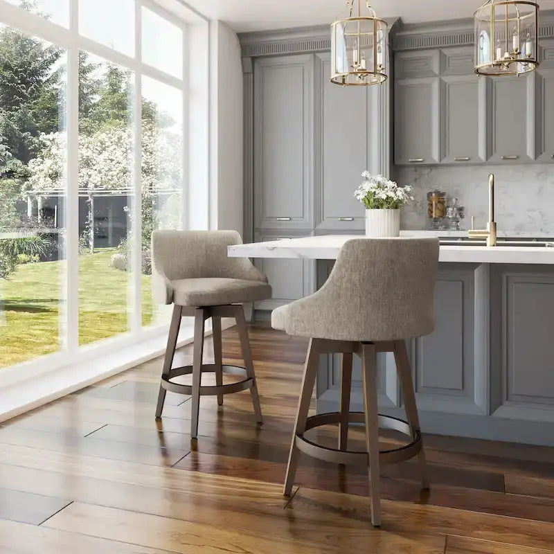 Sgabello girevole da bancone e bar con base in legno massello