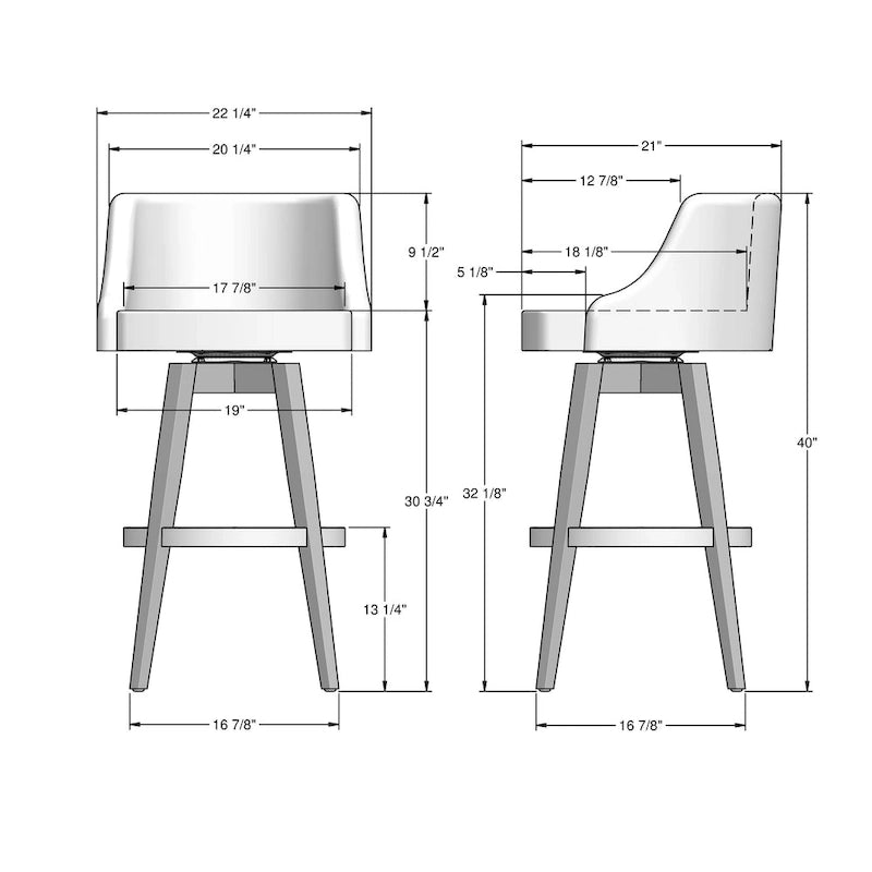Sgabello girevole da bancone e bar con base in legno massello