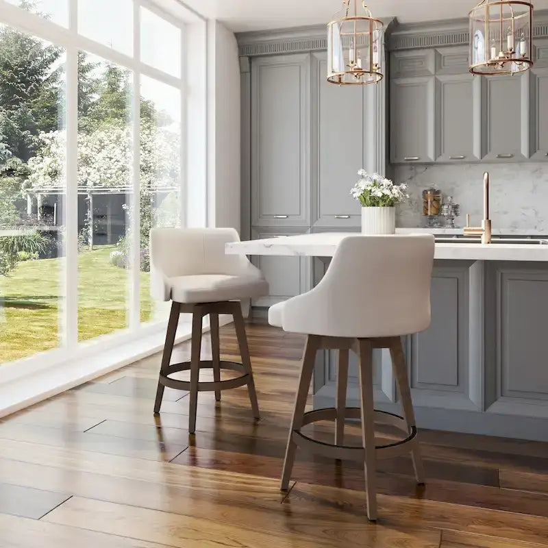 Sgabello girevole da bancone e bar con base in legno massello
