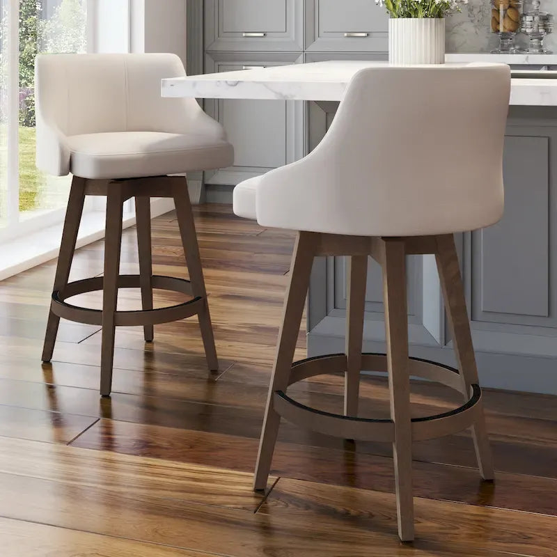 Sgabello girevole da bancone e bar con base in legno massello