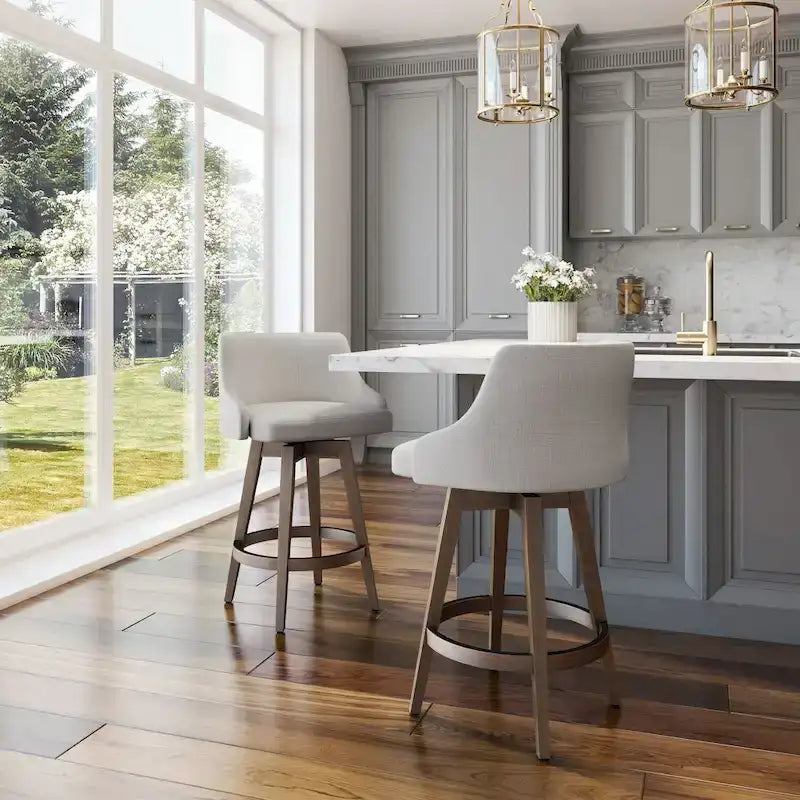 Sgabello girevole da bancone e bar con base in legno massello