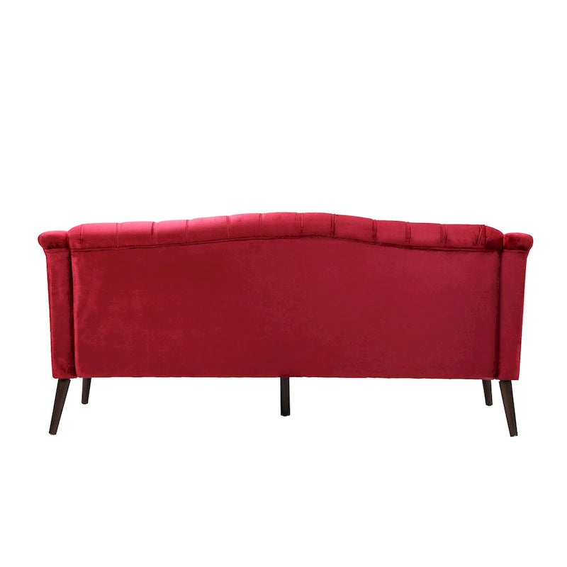 Divano a 3 posti in velluto trapuntato Modern Glam con gambe in betulla color noce