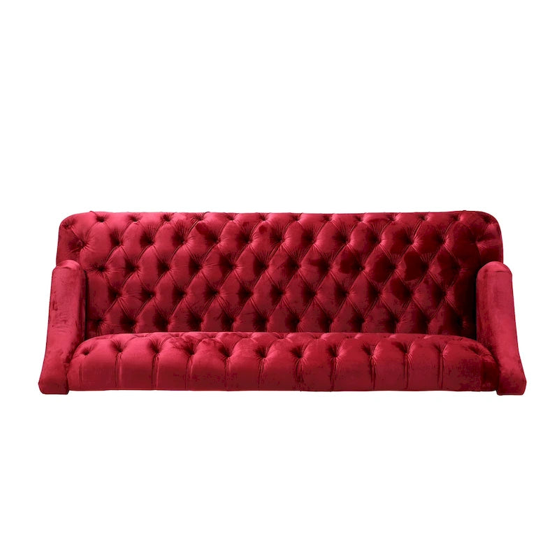 Divano a 3 posti in velluto trapuntato Modern Glam con gambe in betulla color noce