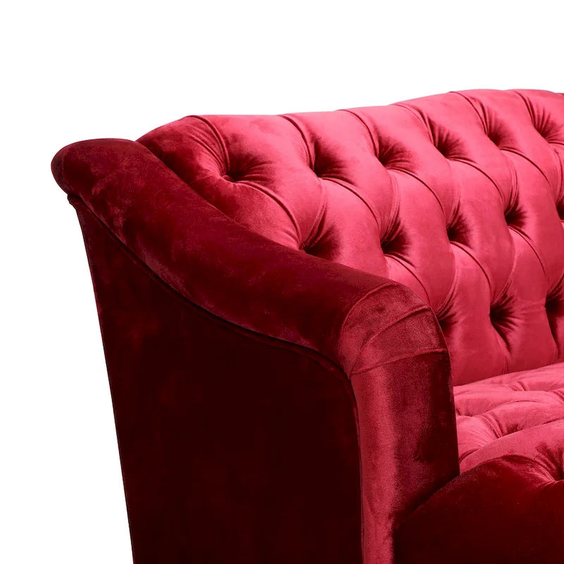 Divano a 3 posti in velluto trapuntato Modern Glam con gambe in betulla color noce