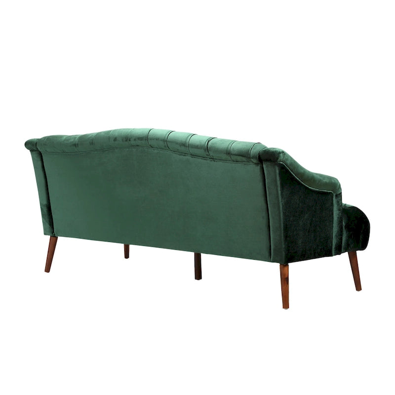 Divano a 3 posti in velluto trapuntato Modern Glam con gambe in betulla color noce