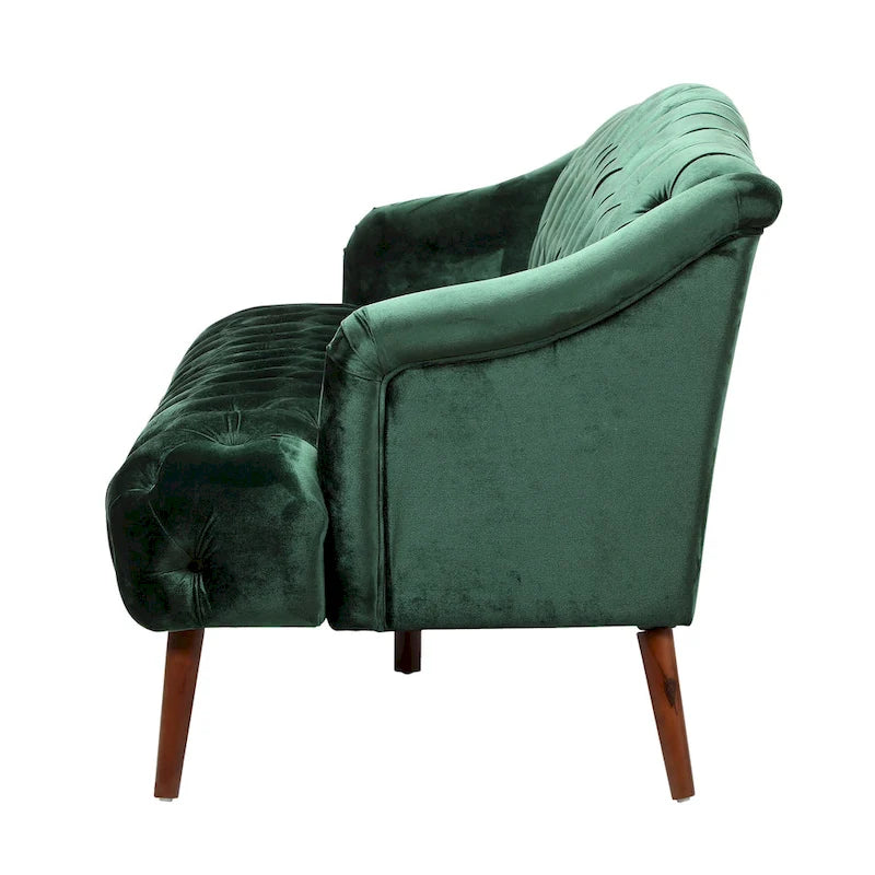 Divano a 3 posti in velluto trapuntato Modern Glam con gambe in betulla color noce