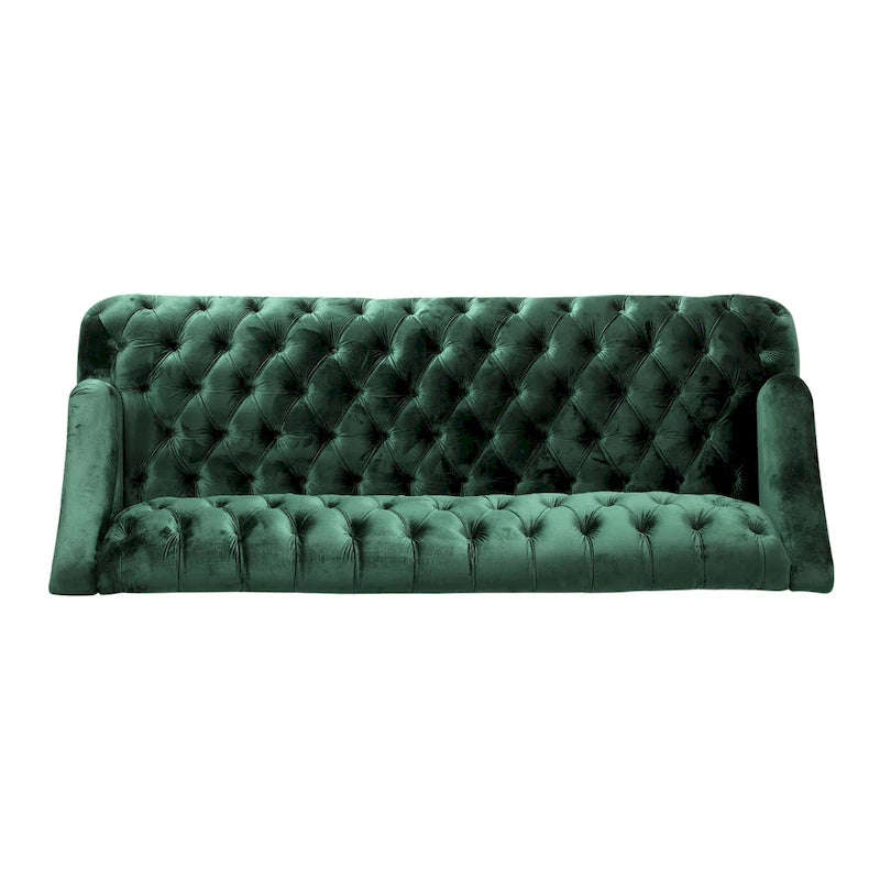 Divano a 3 posti in velluto trapuntato Modern Glam con gambe in betulla color noce