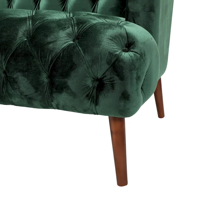 Divano a 3 posti in velluto trapuntato Modern Glam con gambe in betulla color noce