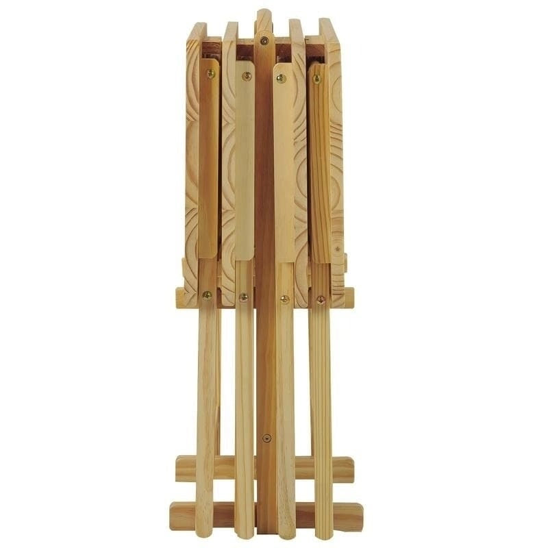 Set di 5 Tavolini con Vassoio Tradizionali in Legno Massello