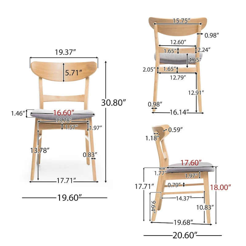 Sedie da pranzo senza braccioli in stile Mid-Century Modern con gambe oblique - Set da 4