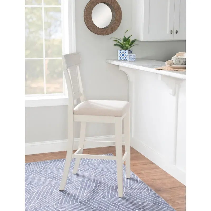 Sgabello da Bar in Rattan Intrecciato a Mano con Sedile Imbottito Stile Farmhouse - Altezza 76 cm