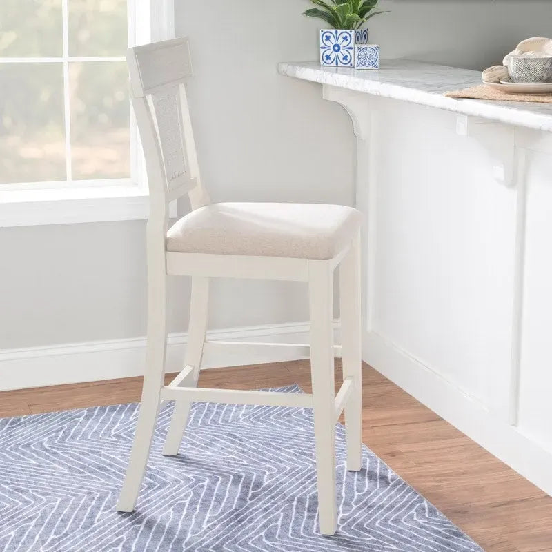 Sgabello da Bar in Rattan Intrecciato a Mano con Sedile Imbottito Stile Farmhouse - Altezza 76 cm