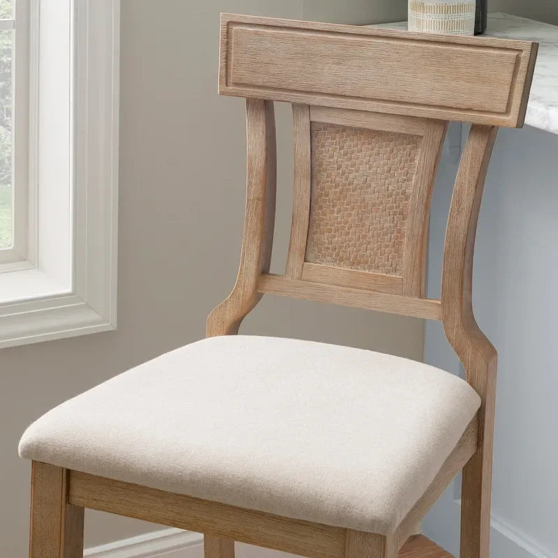 Sgabello da Bar in Rattan Intrecciato a Mano con Sedile Imbottito Stile Farmhouse - Altezza 76 cm