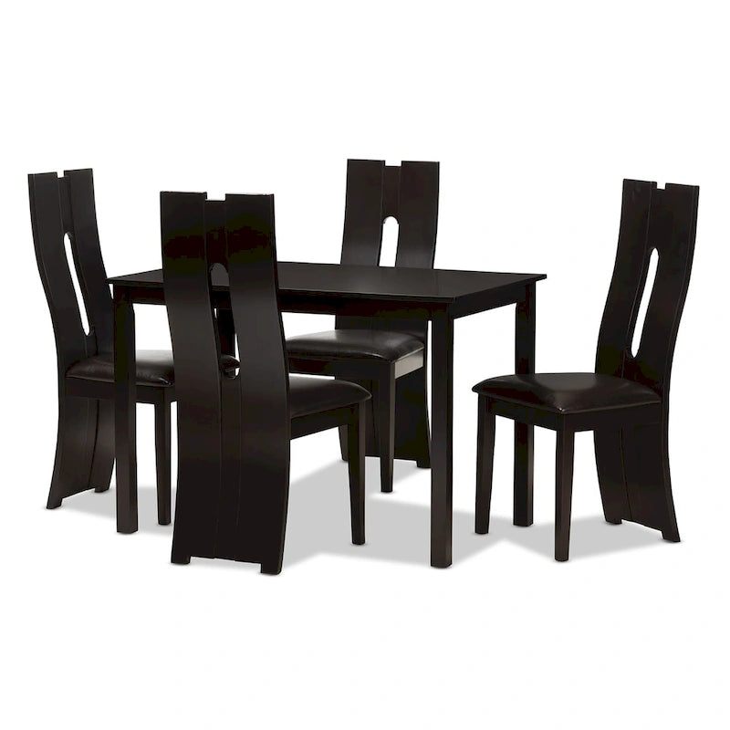 Set da pranzo contemporaneo 5 pezzi in similpelle marrone scuro