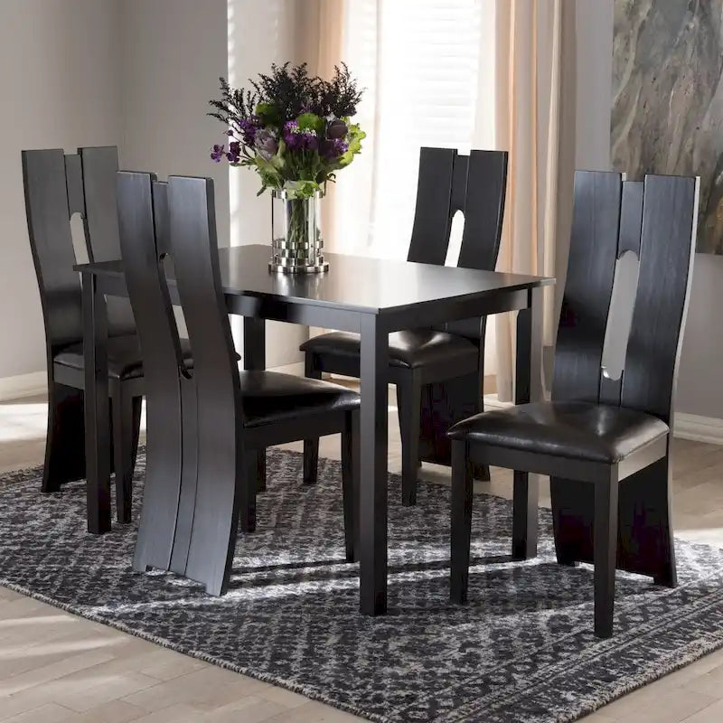 Set da pranzo contemporaneo 5 pezzi in similpelle marrone scuro