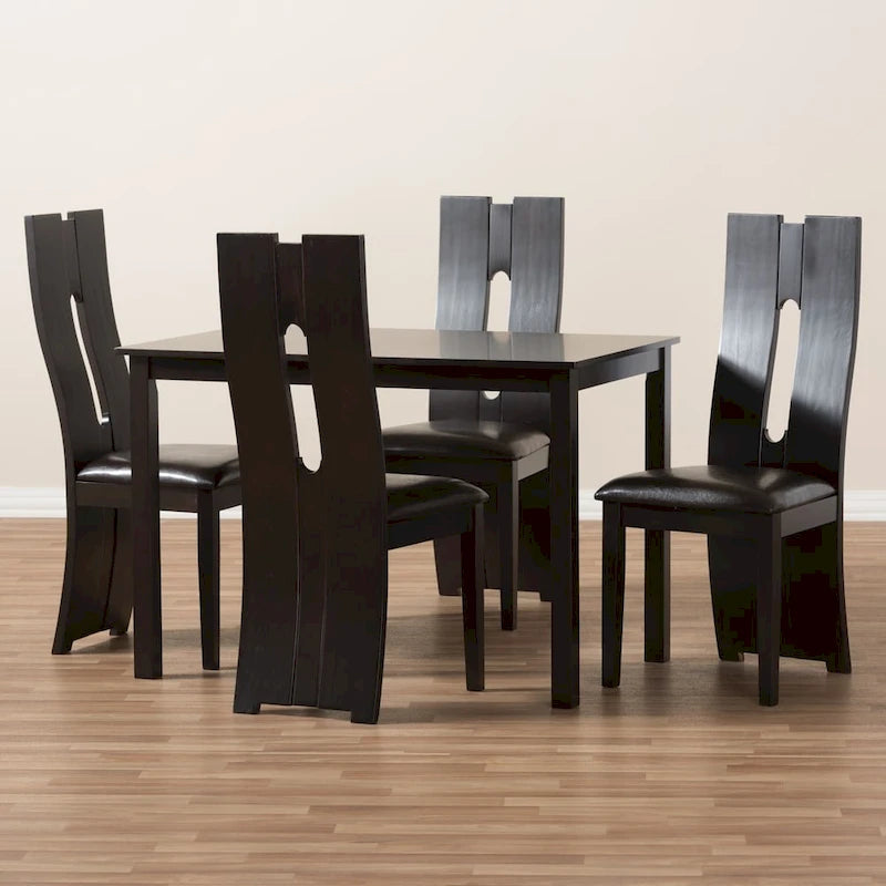 Set da pranzo contemporaneo 5 pezzi in similpelle marrone scuro