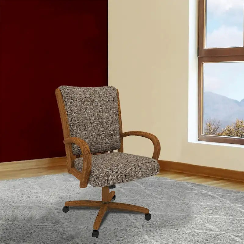 Sedia da pranzo imbottita con ruote, memory foam e inclinazione girevole - Finitura castagno