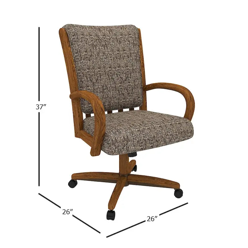 Sedia da pranzo imbottita con ruote, memory foam e inclinazione girevole - Finitura castagno