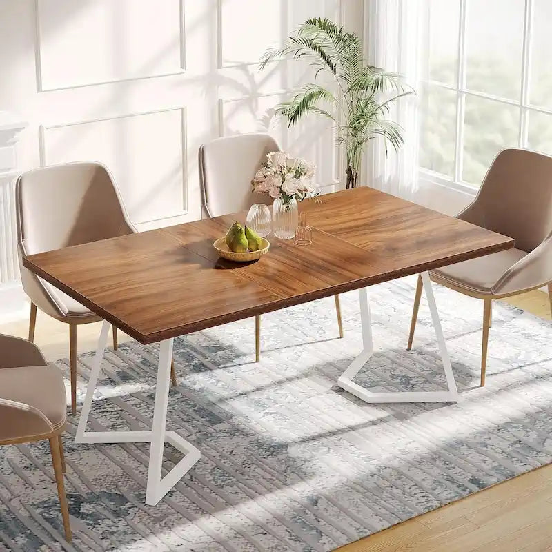 Tavolo da Pranzo Moderno da 55 Pollici, Tavolo Rettangolare per 6 Persone