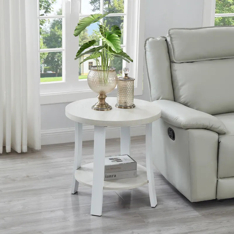 Tavolino rotondo in legno contemporaneo con ripiano - diametro 58 cm