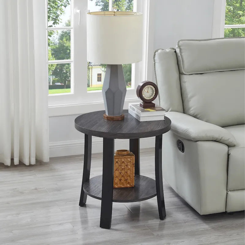 Tavolino rotondo in legno contemporaneo con ripiano - diametro 58 cm