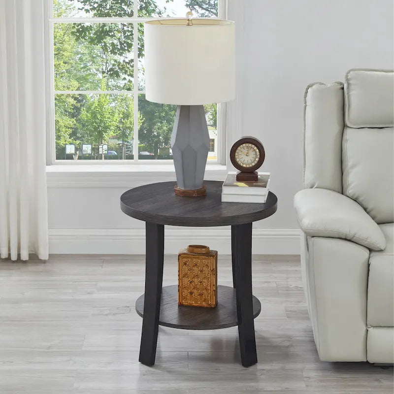 Tavolino rotondo in legno contemporaneo con ripiano - diametro 58 cm
