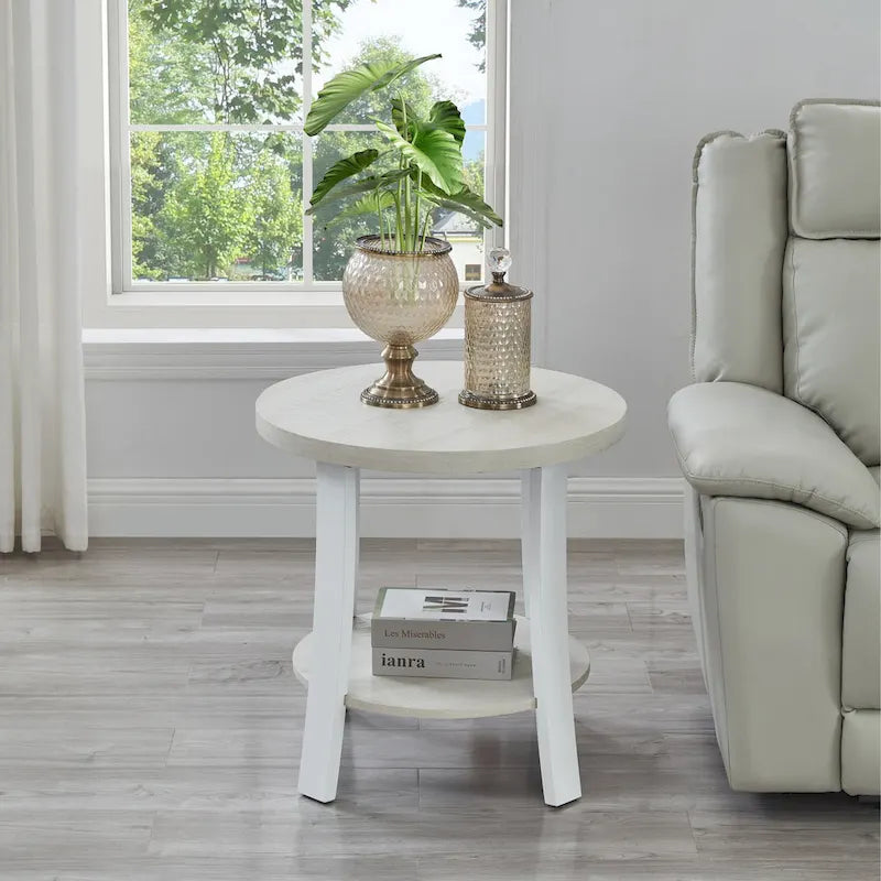 Tavolino rotondo in legno contemporaneo con ripiano - diametro 58 cm