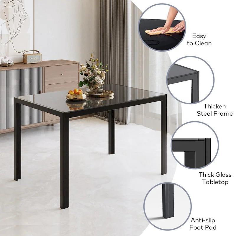 Set da pranzo da 7 pezzi con tavolo in vetro per 6 persone e sedie con schienale alto in pelle PU