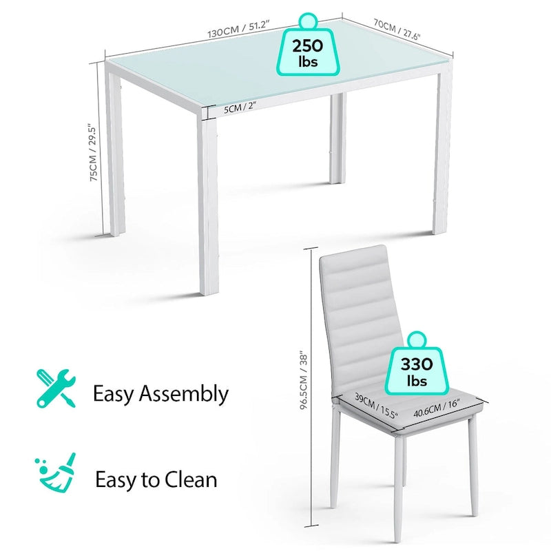 Set da pranzo da 7 pezzi con tavolo in vetro per 6 persone e sedie con schienale alto in pelle PU