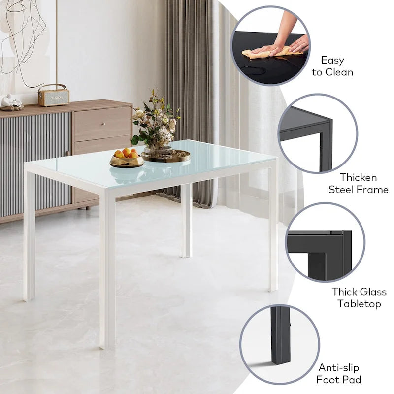 Set da pranzo da 7 pezzi con tavolo in vetro per 6 persone e sedie con schienale alto in pelle PU