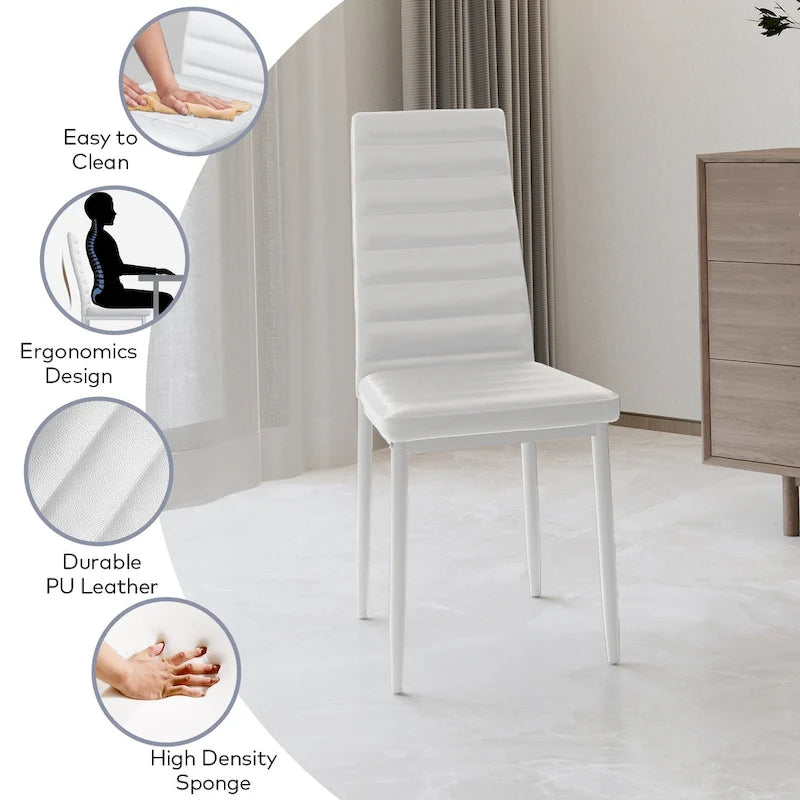 Set da pranzo da 7 pezzi con tavolo in vetro per 6 persone e sedie con schienale alto in pelle PU