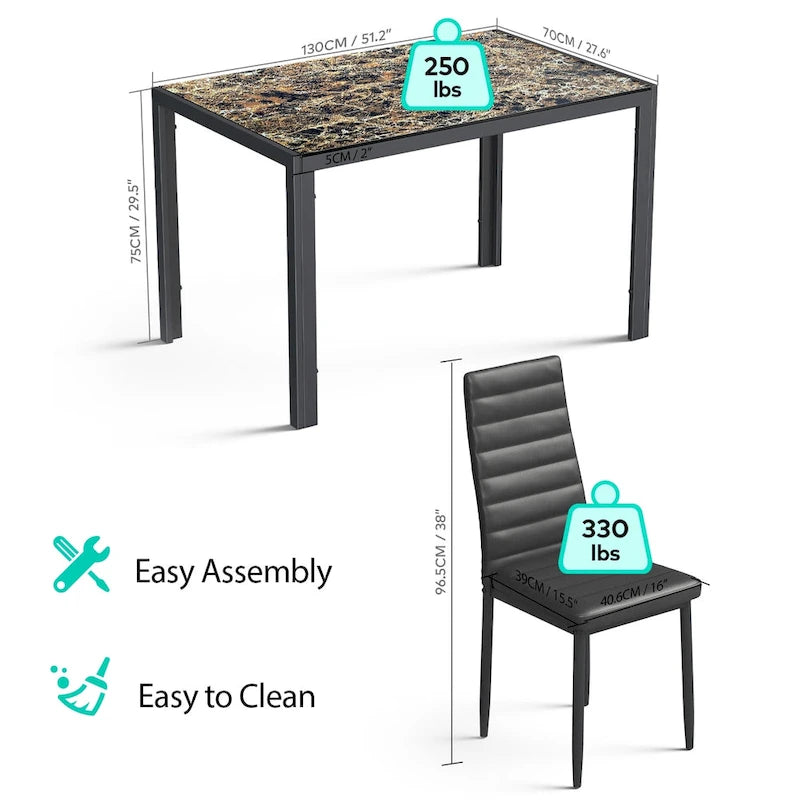 Set da pranzo da 7 pezzi con tavolo in vetro per 6 persone e sedie con schienale alto in pelle PU